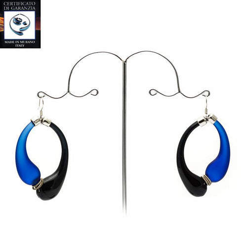 Orecchini due gocce bicolor satinato NERO/BLU - Top Glass Murano