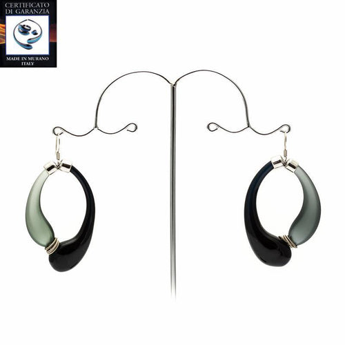 Orecchini due gocce bicolor satinato NERO/GRIGIO - Top Glass Murano