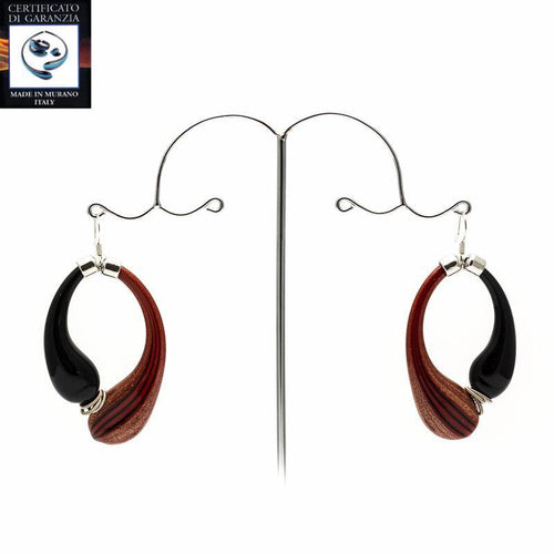 Orecchini due gocce avventurina NERO/MARRONE con filigrana - Top Glass Murano