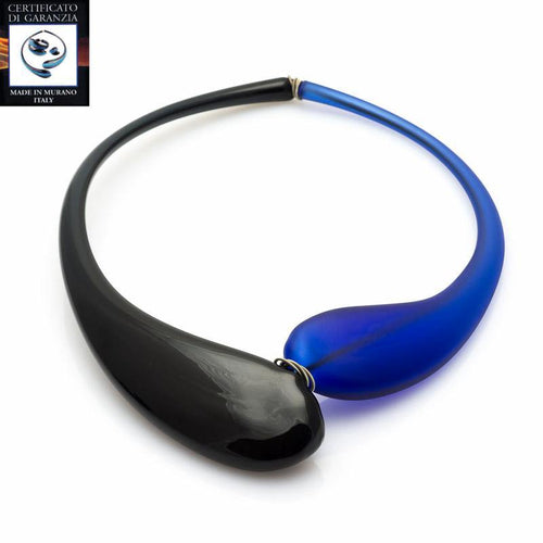 Collana due gocce bicolor satinato NERO/BLU - Top Glass Murano