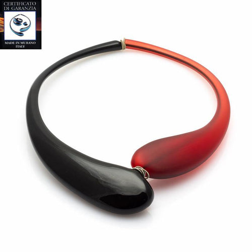 Collana due gocce bicolor satinato NERO/ROSSO - Top Glass Murano