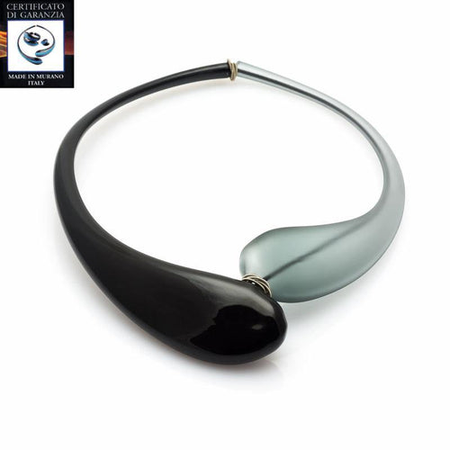 Collana due gocce bicolor satinato NERO/GRIGIO - Top Glass Murano