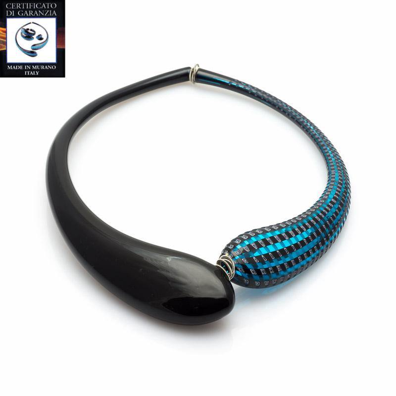 Collana due gocce murrina battuta AZZURRO/NERO - Top Glass Murano