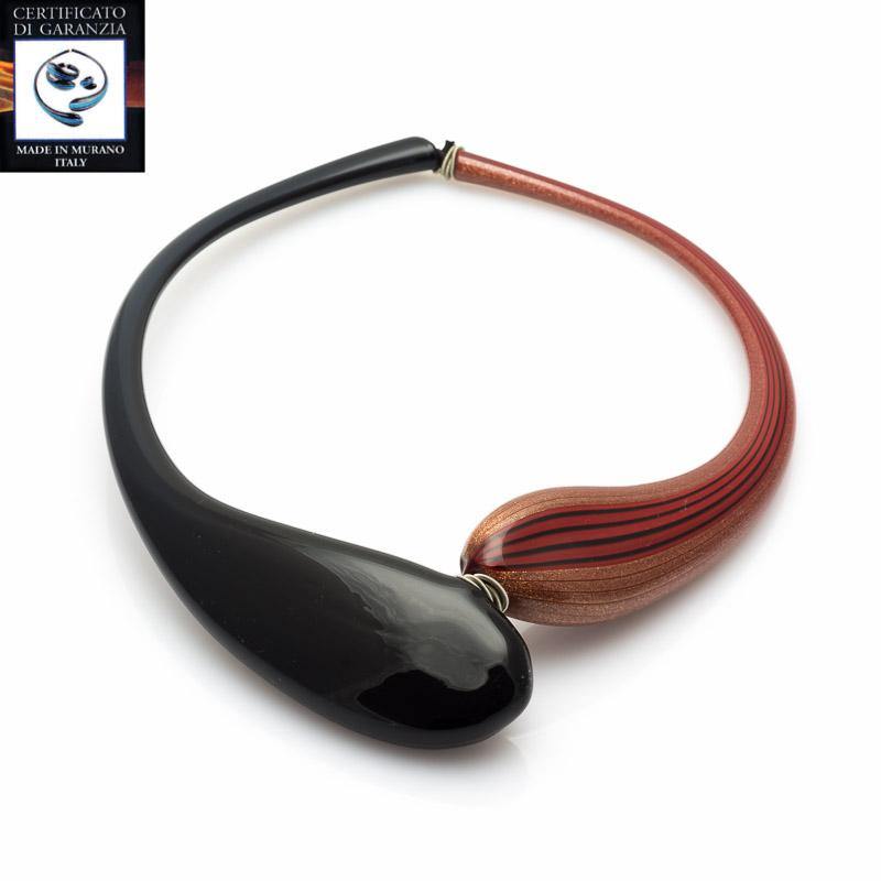 Collana due gocce avventurina NERO/ROSSO con filigrana - Top Glass Murano